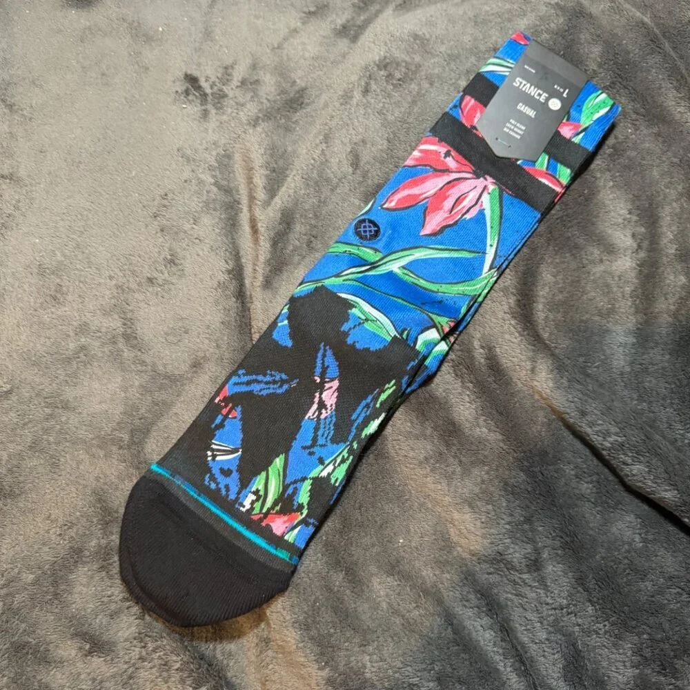 Stance WAIPOUA CREW SOCKS NWT size Large blue pink floral